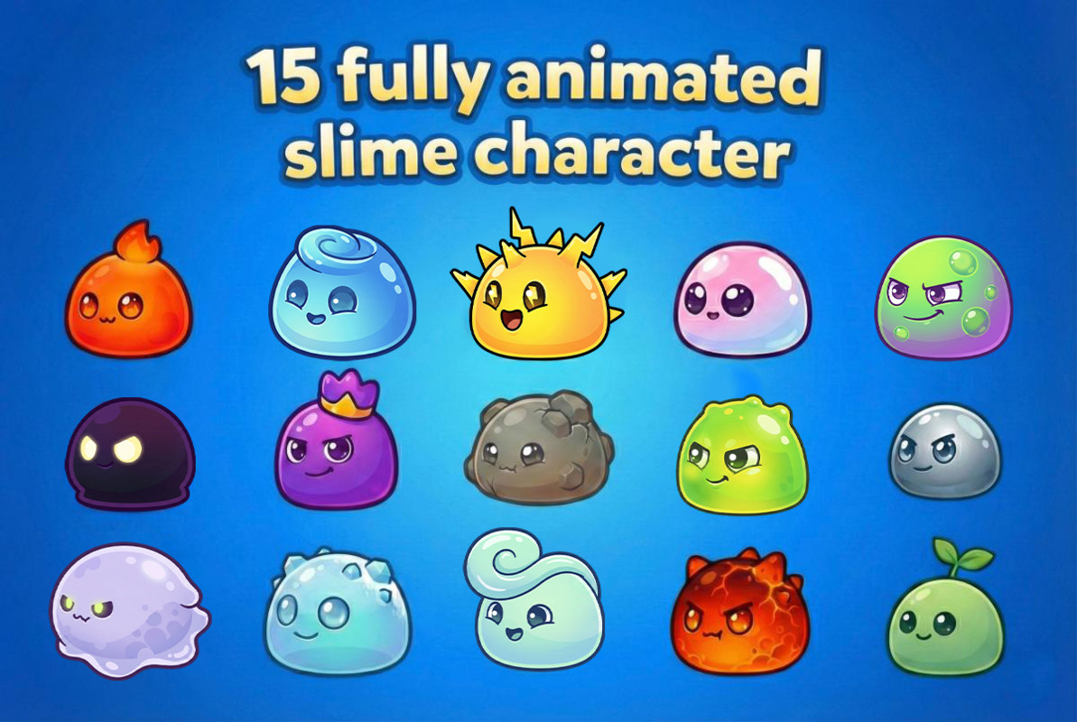 15 Elemental Slimes 2D Character Pack