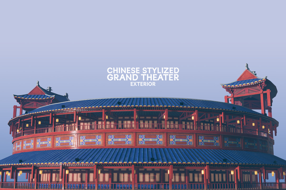 Chinese Stylized Grand Theater Exterior
