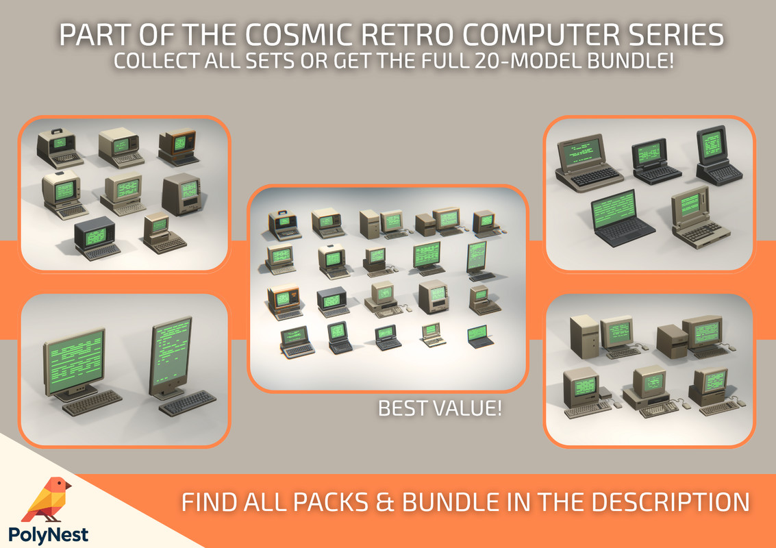 Low Poly Sci-Fi Classic Desktop PCs CRT Monitor Assets
