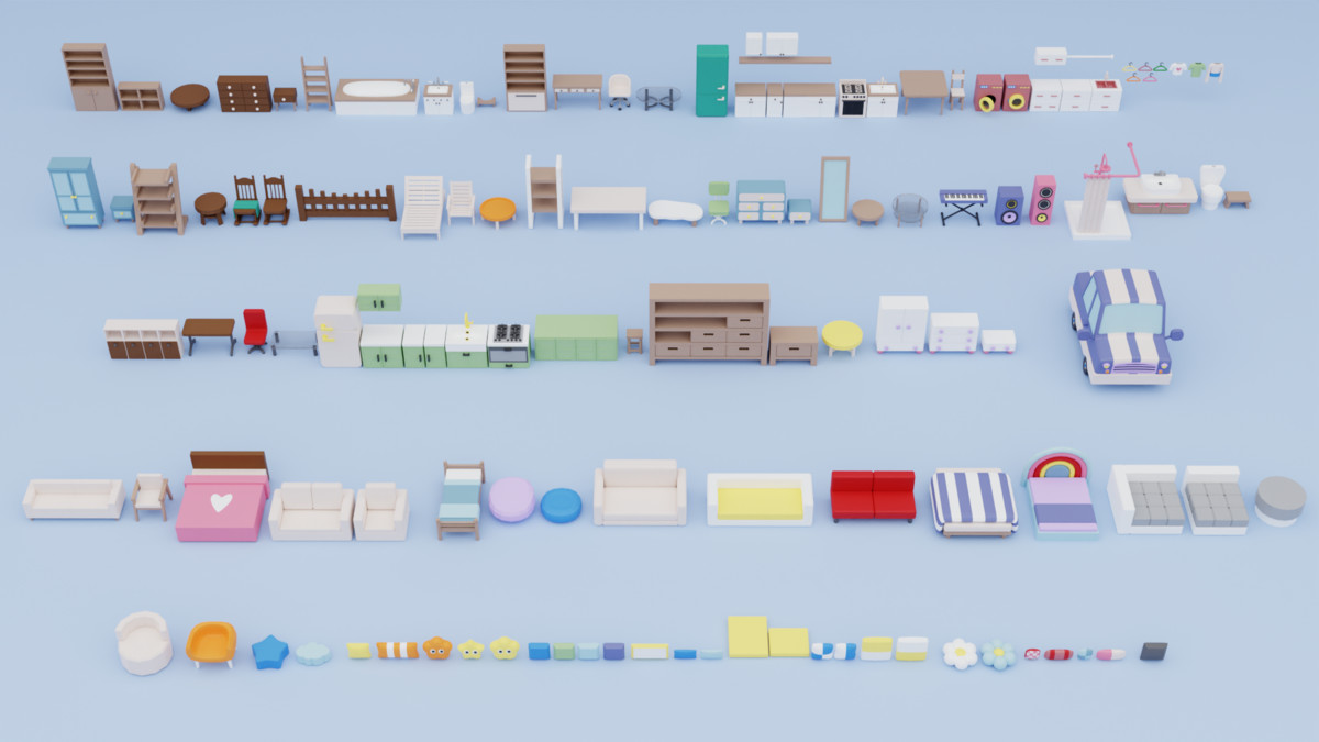 Low Poly Rooms Interiors 3 - Stylized Asset Pack