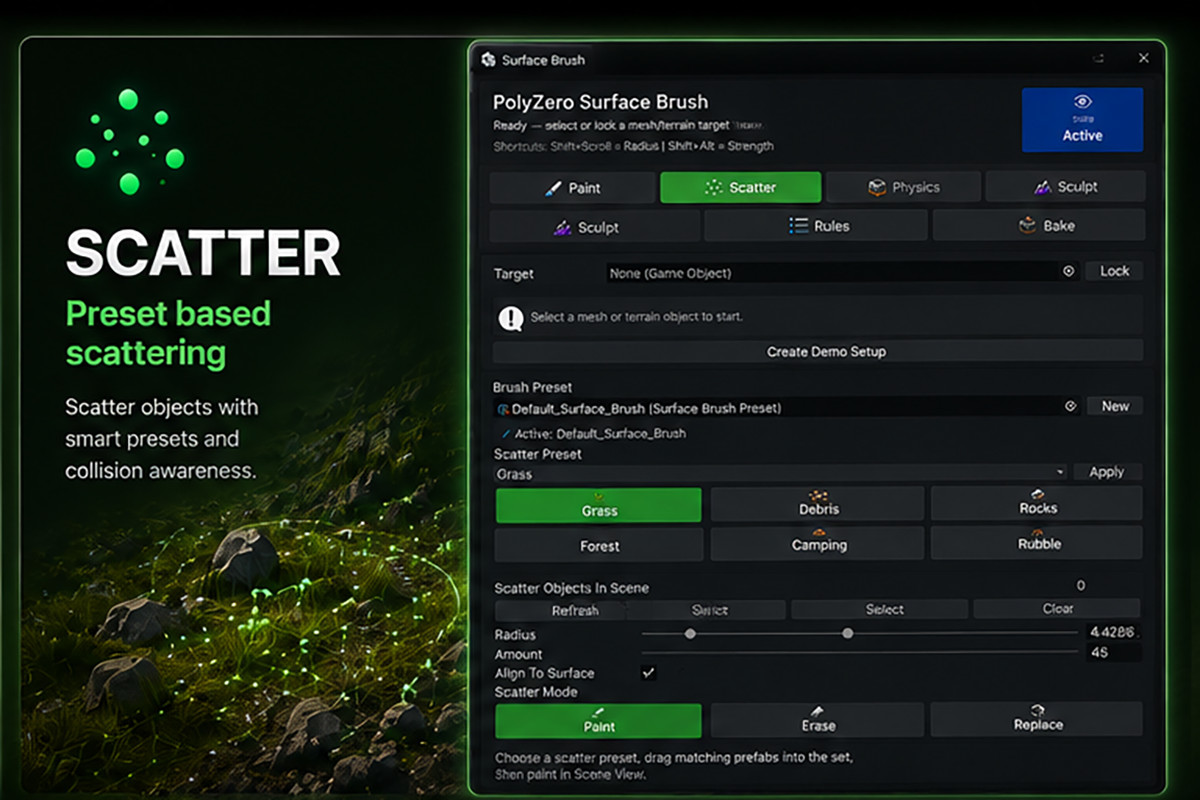 Surface Brush Studio — Paint, Scatter & Physics Placement