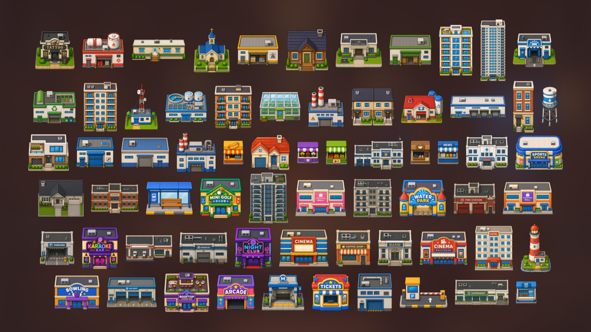 City Builder Town Buildings Icons Pack for Simulation Strategy and Tycoon Games