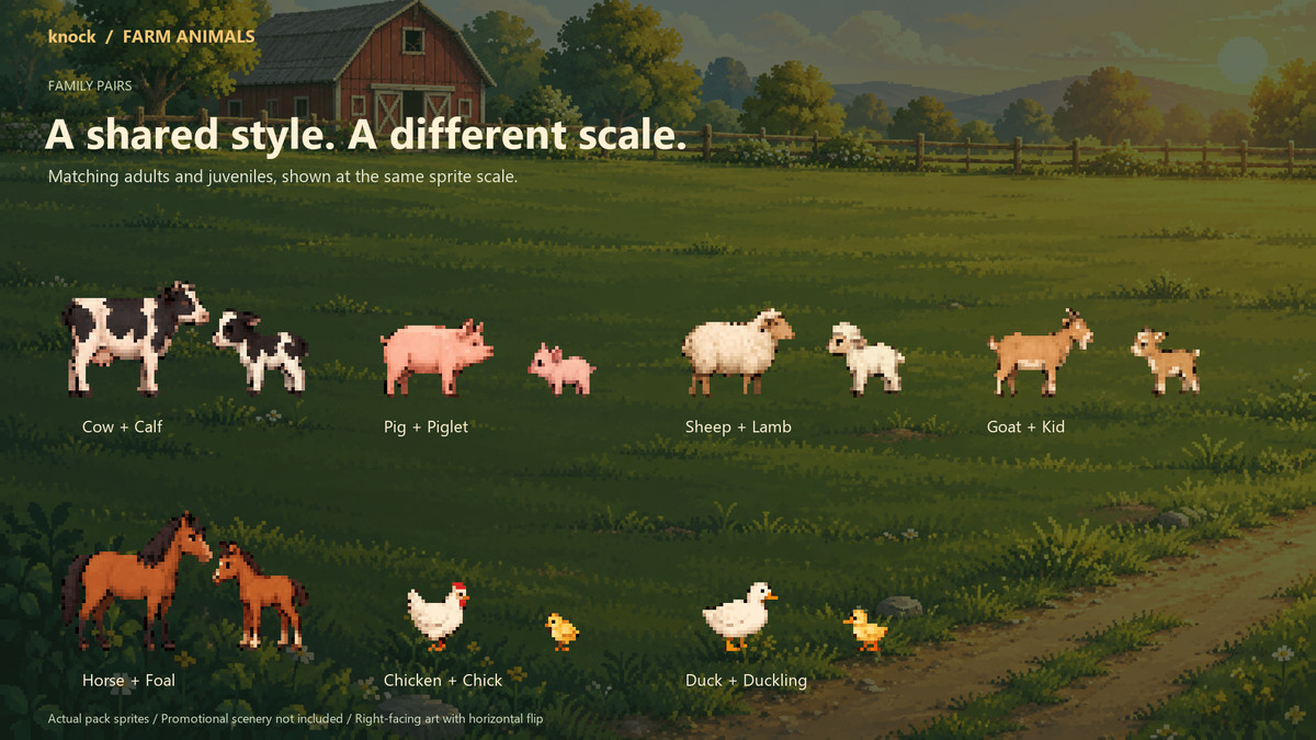 Pixel Farm Animals - Adults and Babies v.1