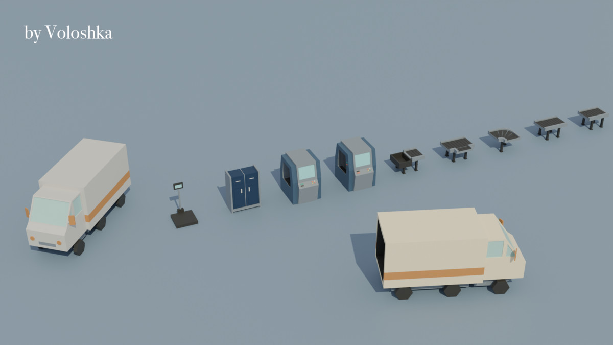 Modular Post Office & Sorting Center Low-Poly