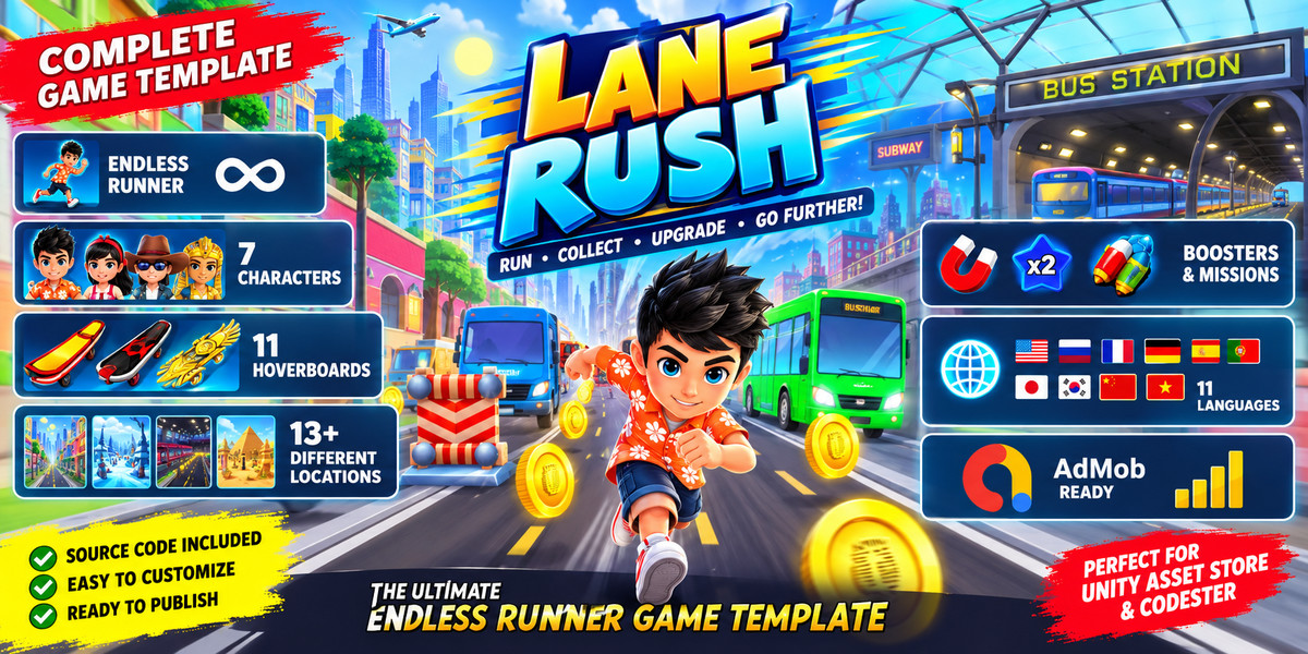 Lane Rush 3D — Complete Endless Runner Template