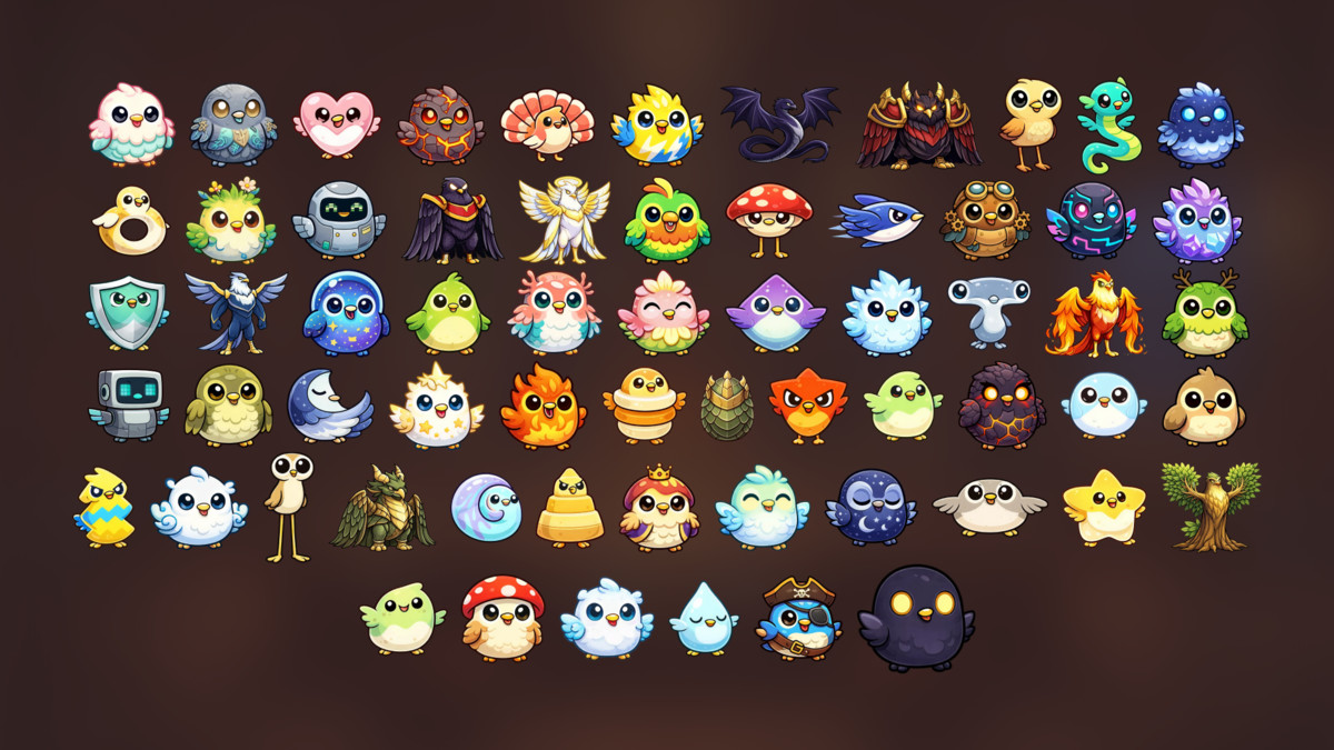 Fantasy Bird Creatures with Elemental Eggs Evolve Characters Pack