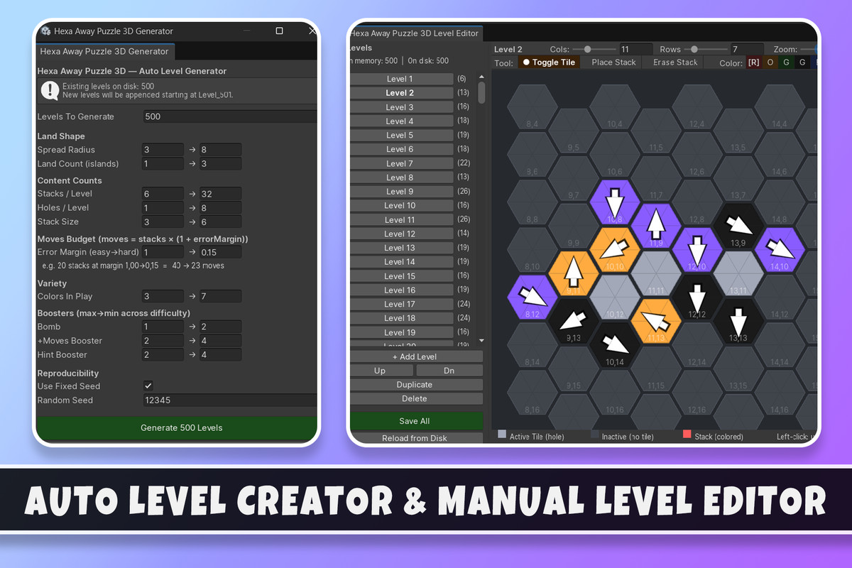 Hexa Away Puzzle 3D | Template + Level Editor
