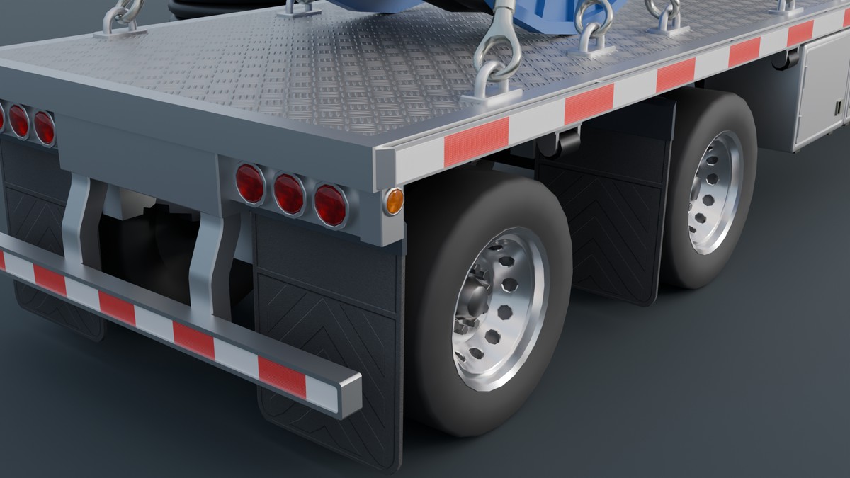 American Semi Truck with Flatbed Trailer & Cable Reel Cargo