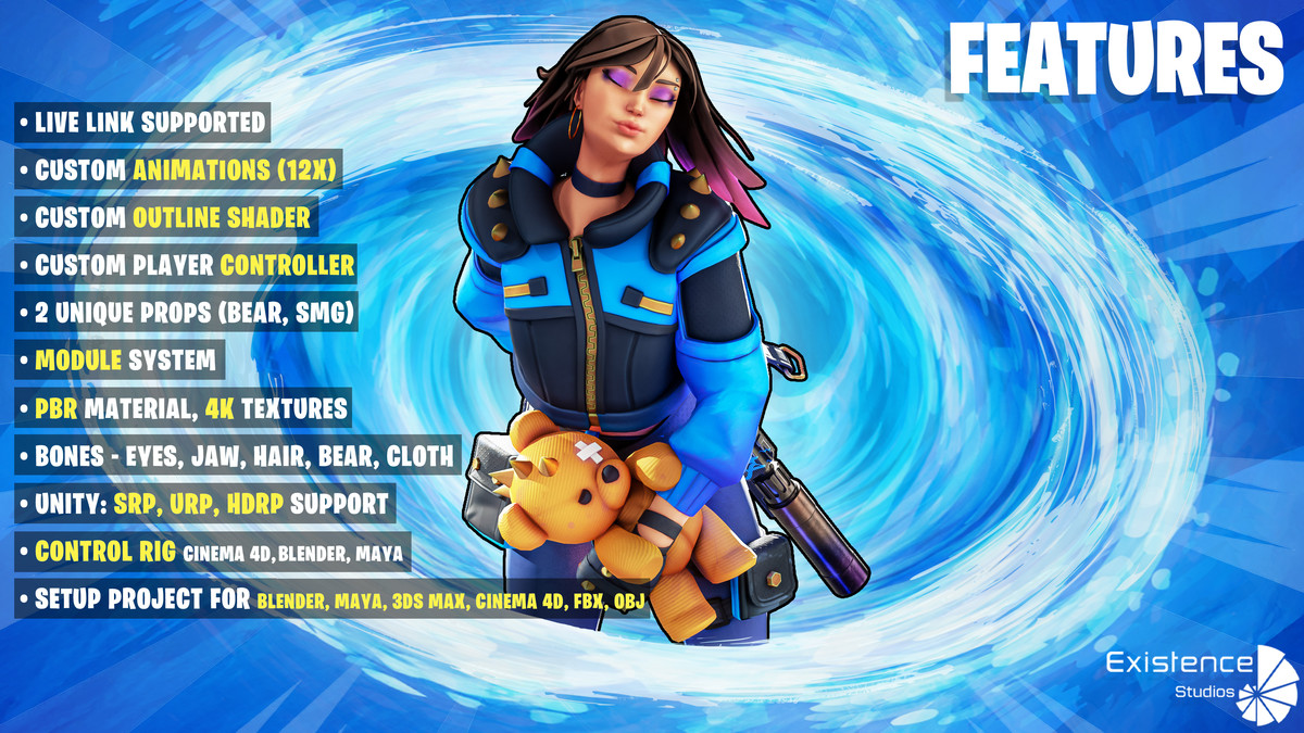 Blue Vortex – Stylized Sci-Fi Shooter Girl