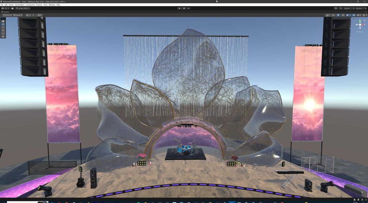 Diamond Concert Arena Stage Venue - Modular 3d Scene (with Piano, Drums, Guitar)
