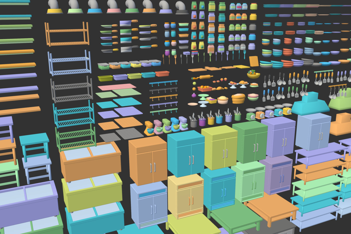 Cute Low Poly Kitchen Pack - Colorful Interior Props