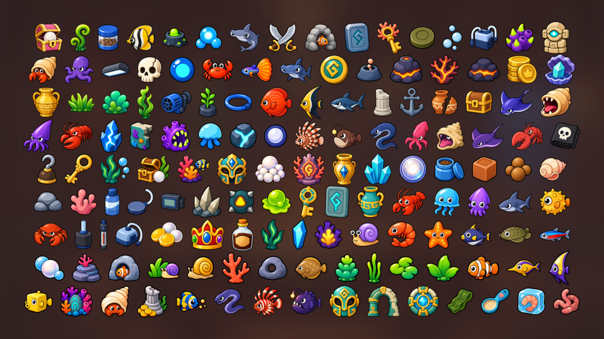 Aquarium Fish Ocean Underwater Icons Pack Idle Simulation and Adventure Games