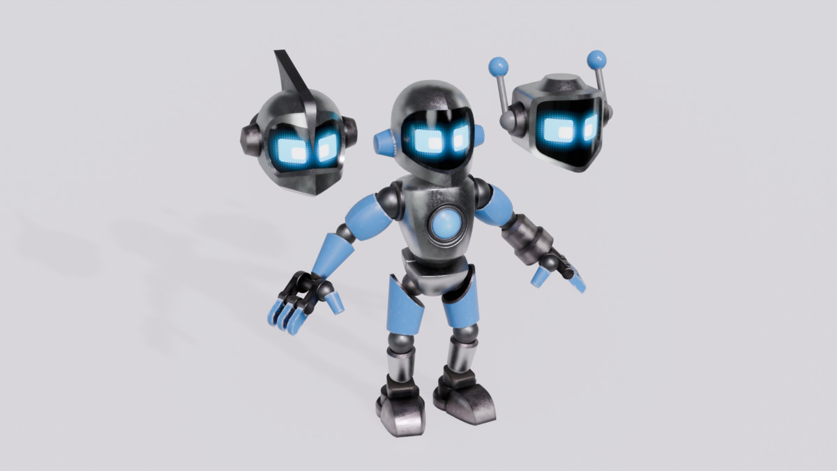Stylized Rigged Robot with 3 Head variations
