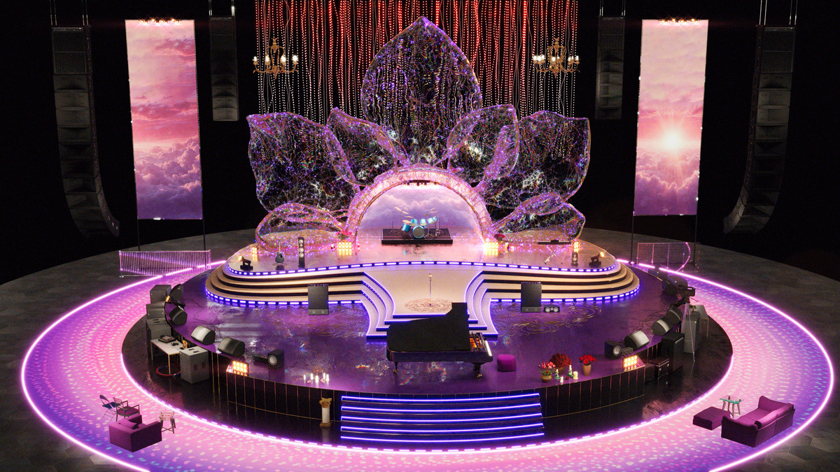 Diamond Concert Arena Stage Venue - Modular 3d Scene (with Piano, Drums, Guitar)