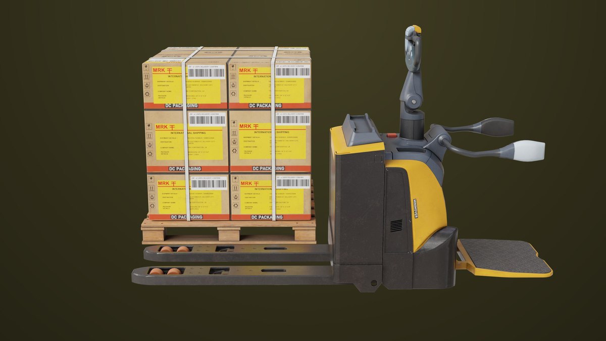Forklift with Pallet 01 Yellow URP HDRP Textures