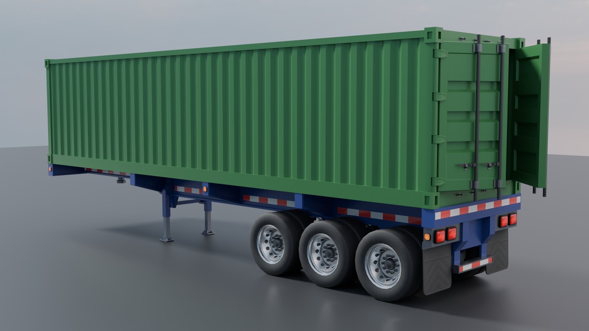 European Semi Truck + Container Trailer | Custom Logo, Openable Doors, Interior