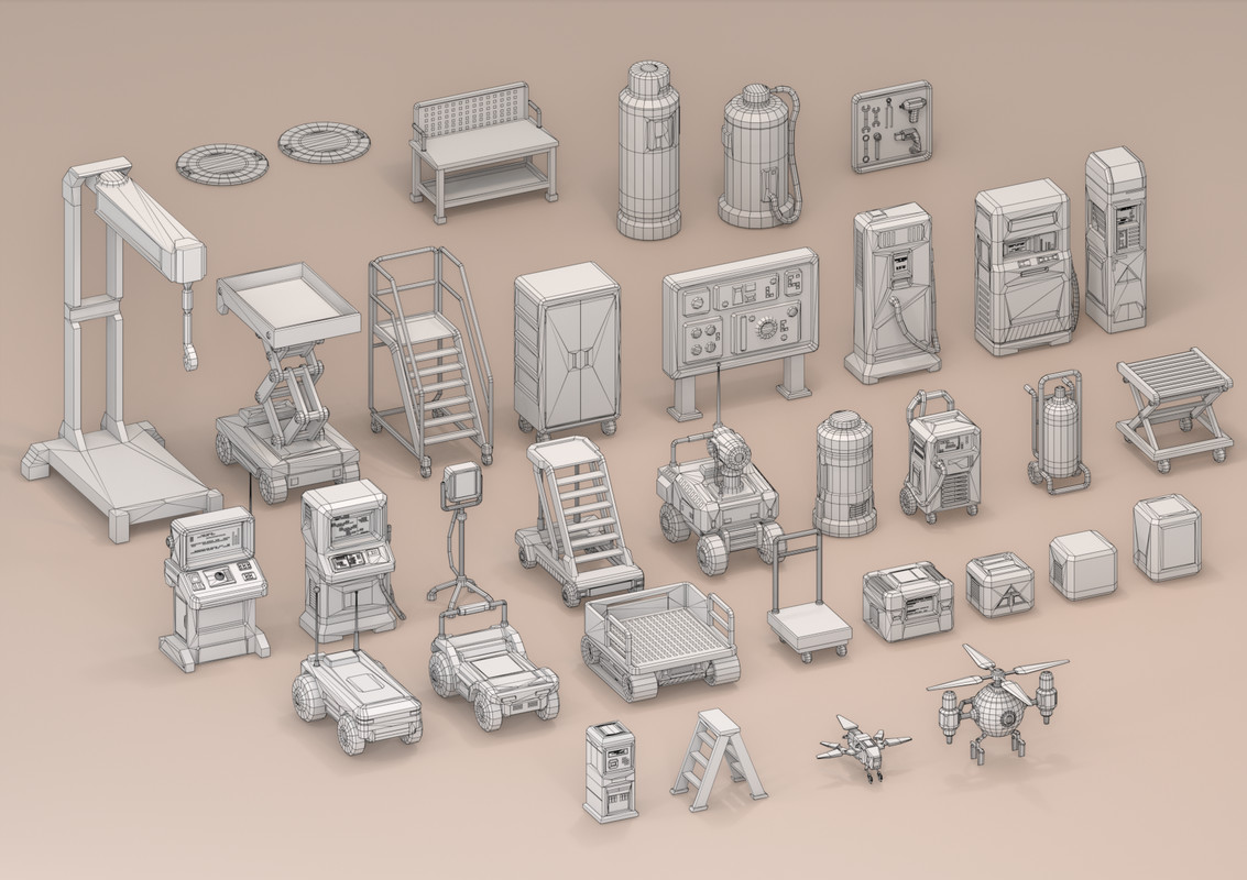 Sci-Fi Low Poly Interior Bundle: Grand Colony Collection (5-in-1) | Cosmic Retro