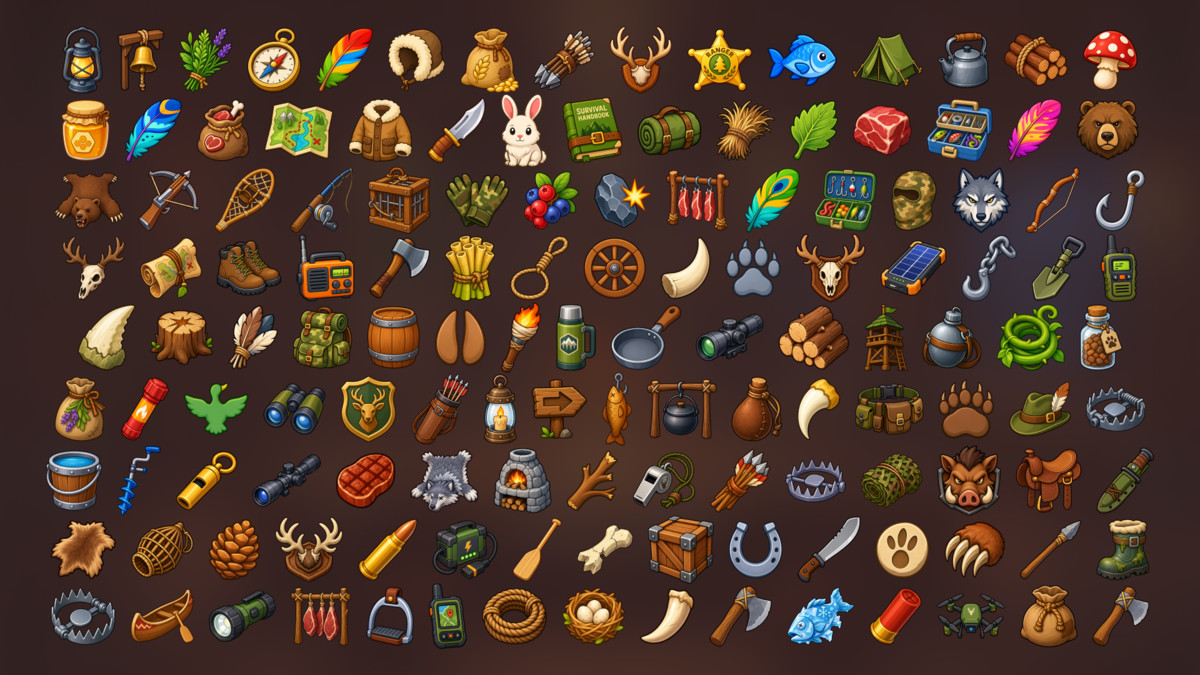 Survival Hunting Camping Wilderness Resources Crafting Icons Pack