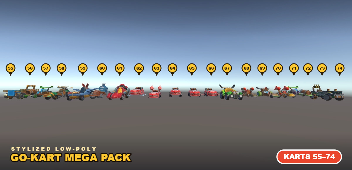 Stylized Low-Poly Go-Kart Mega Pack: 85+ 3D Vehicle Prefabs