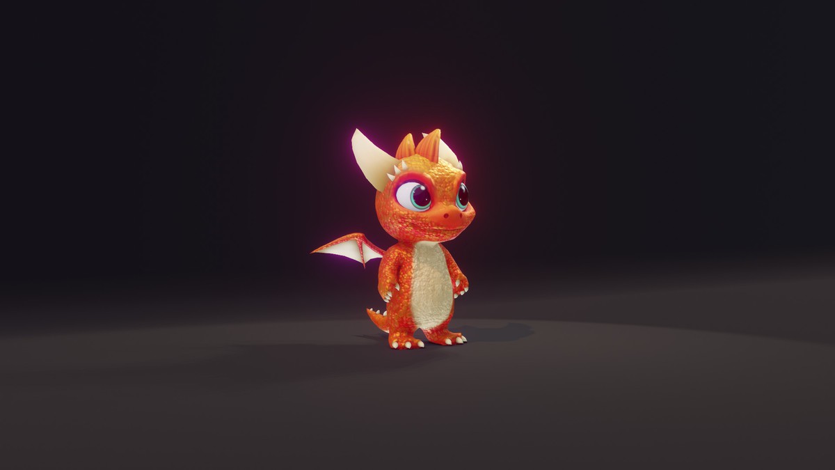 Cartoon Orange Baby Dragon 3D Model (Low-Poly, Game-Ready, Animated, Built-In)