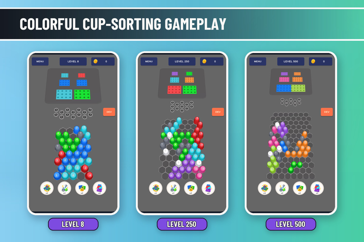Cup Stack Jam | Sorting Puzzle Game Template + Level Editors + Ads
