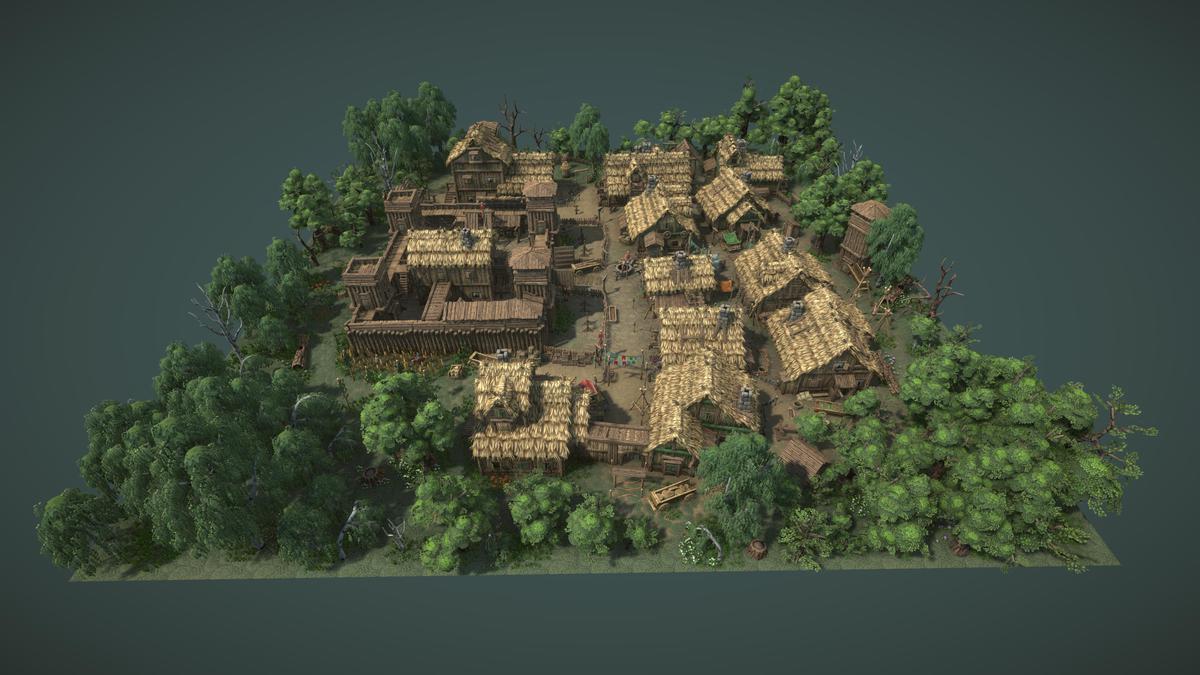 Stylized fantasy pagan village