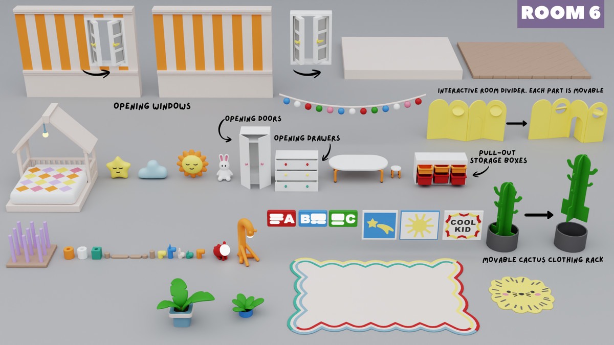 Cartoon Interactive Rooms & Furniture - Cozy Interior Pack 2