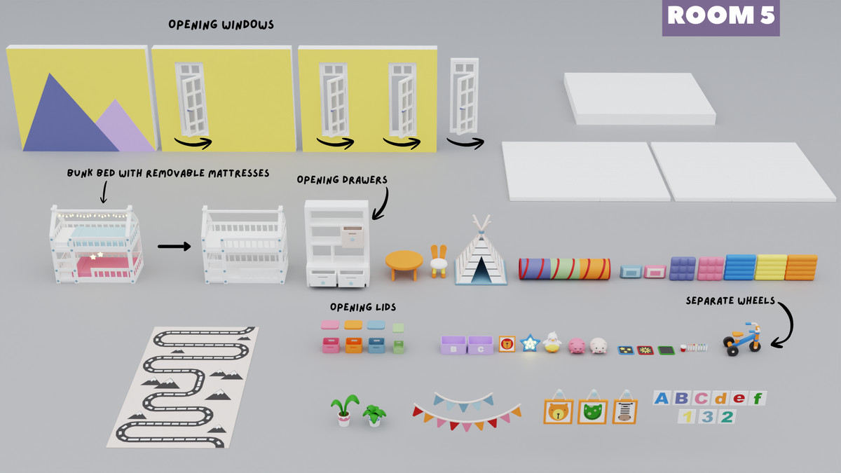 Cartoon Interactive Rooms & Furniture - Cozy Interior Pack