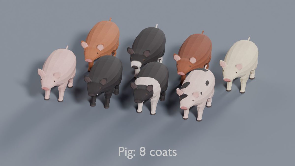 Animated Low Poly Animals Pack 2 | Fox, Cow, Cat, Pig & More | 112 Variants