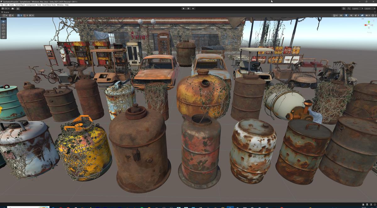 Post-Apocalyptic Junkyard Rusty Gas Station Props Pack (217 3d assets)