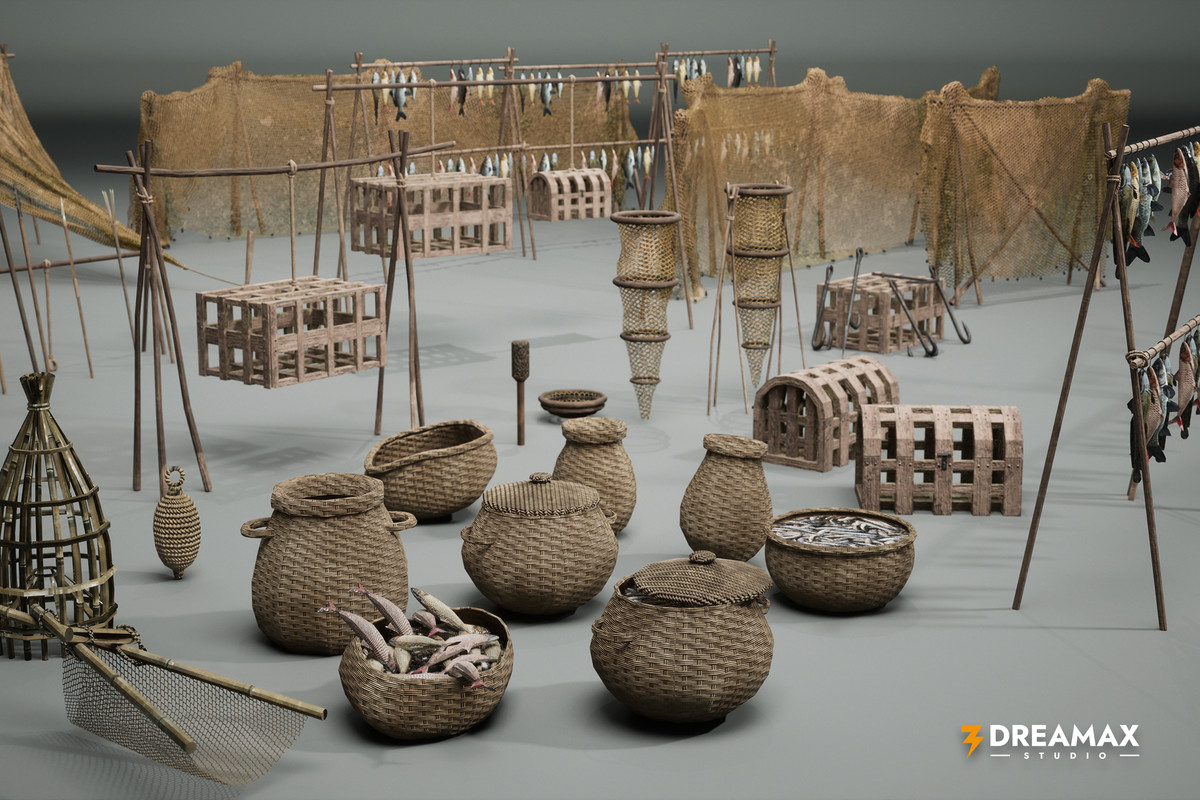 Medieval Fishing Props – Tools & Traps Pack Vol. 1