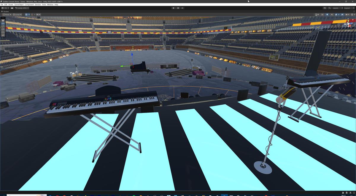 Golden Concert Arena Stadium 3D Model - Futuristic Environment with Stage, Props