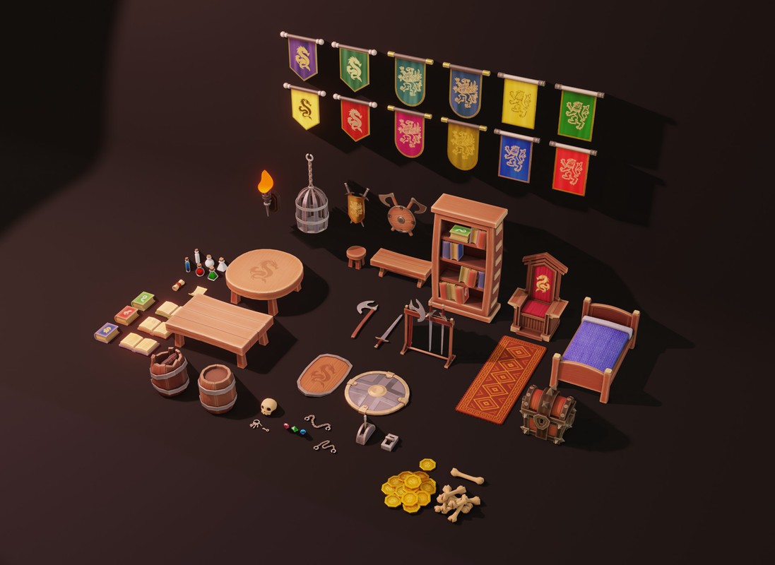 Stylized Fantasy Interiors – Low Poly 3D Props Pack (Built-in)