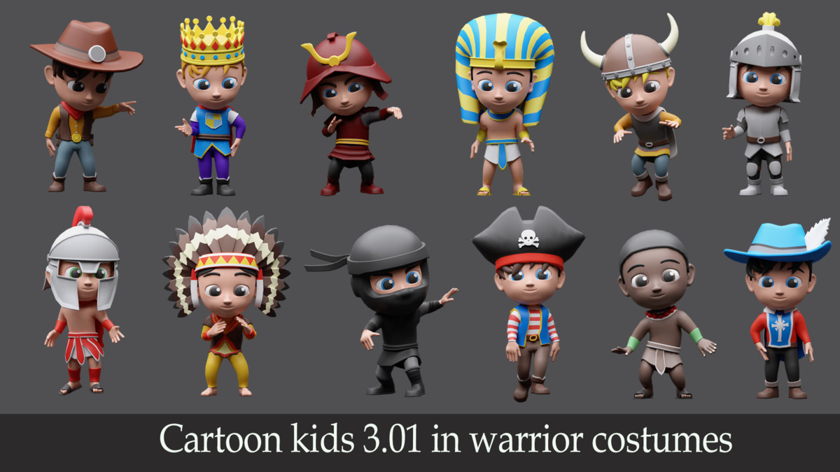 Cartoon kids 3 01 in warrior costumes