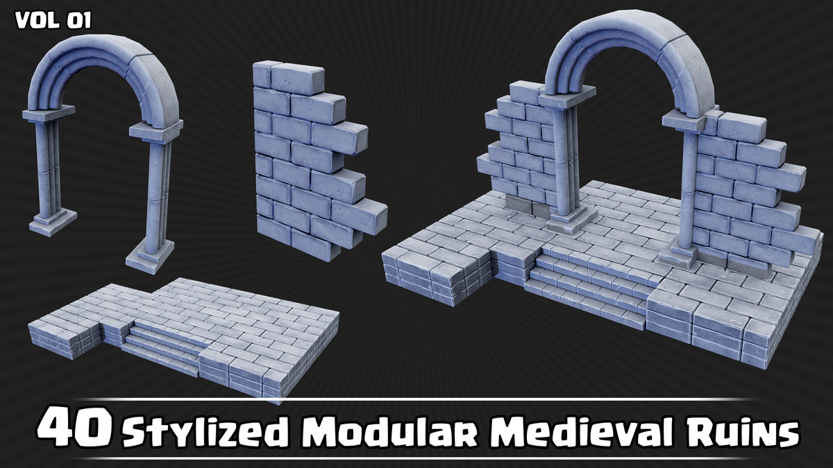 40 Stylized Modular Medieval Ruins