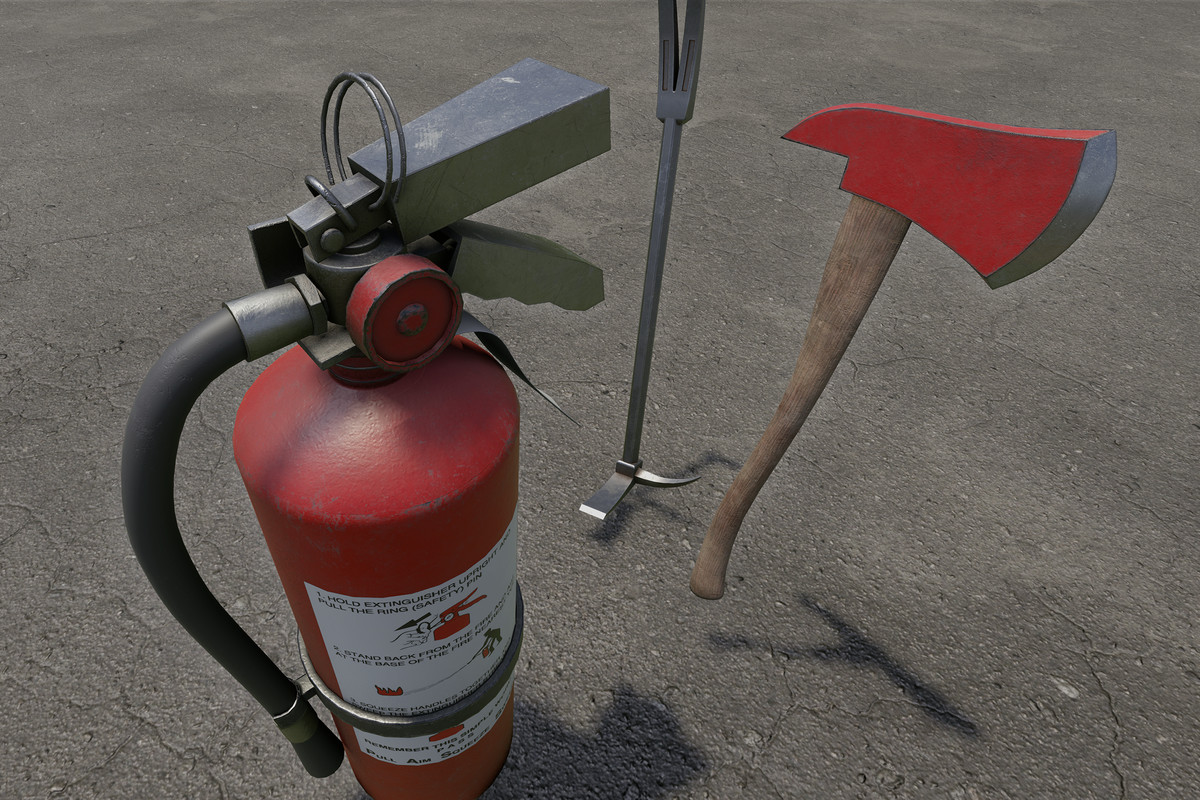 Fire Extinguisher, Crowbar & Fire Axe