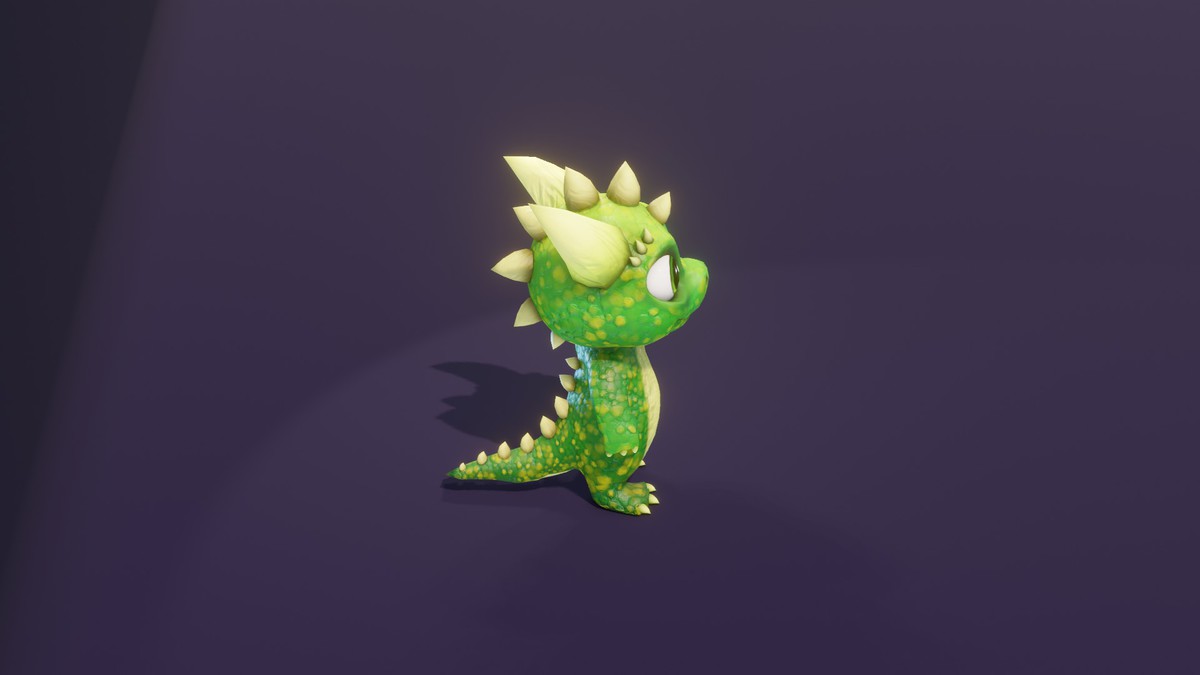 Cartoon Green Dinosaur 3D Model (Low-Poly, Game-Ready, Animated, Built-In)