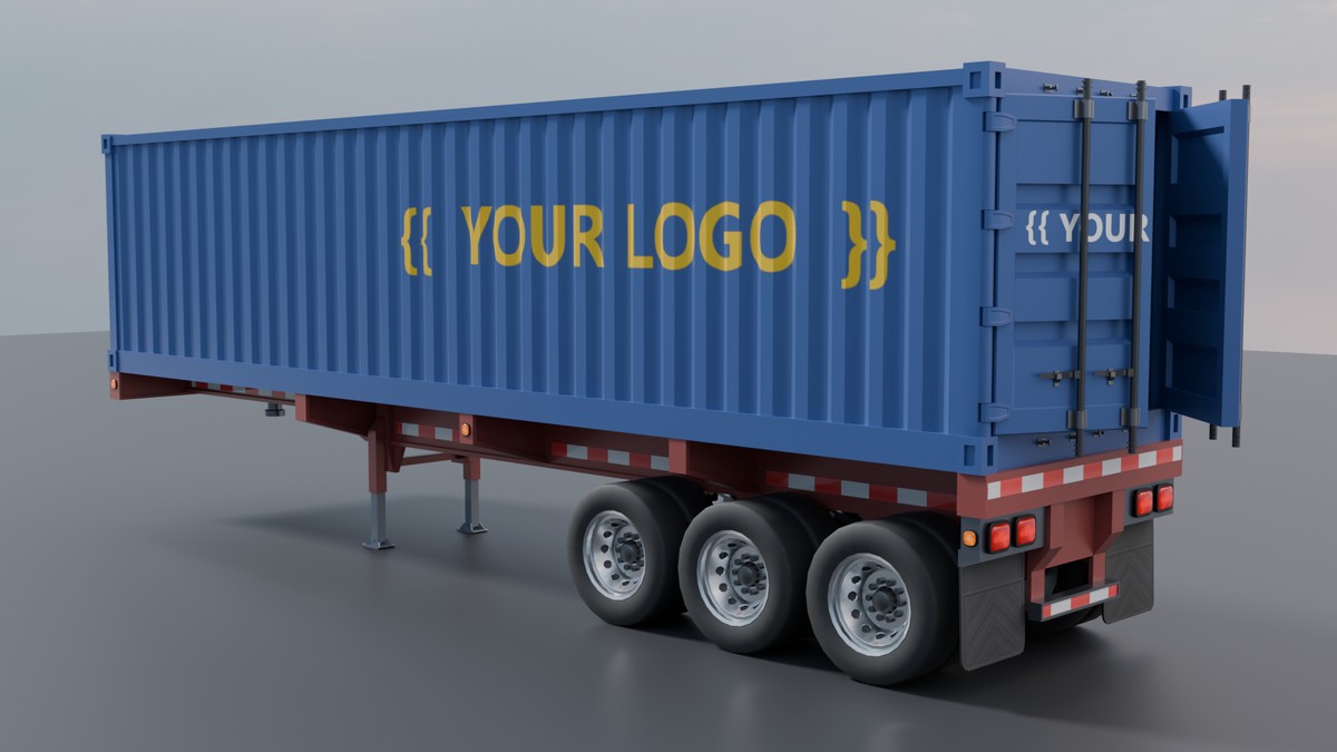 European Semi Truck + Container Trailer | Custom Logo, Openable Doors, Interior