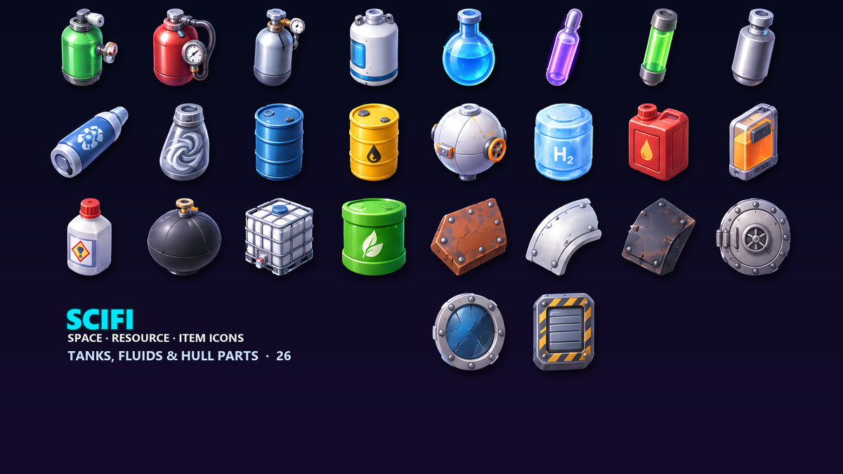 Sci-Fi Resource Icons - 286 Space Items