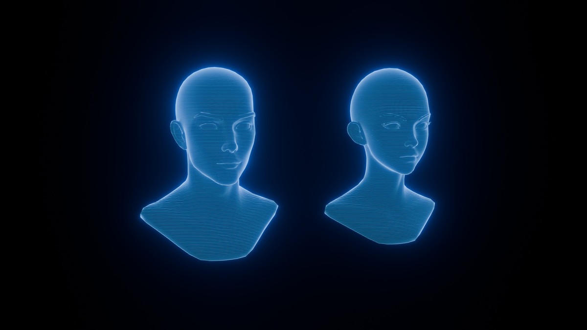 Anime Human Hologram Heads 3D Model Rigged with Facial Expressions