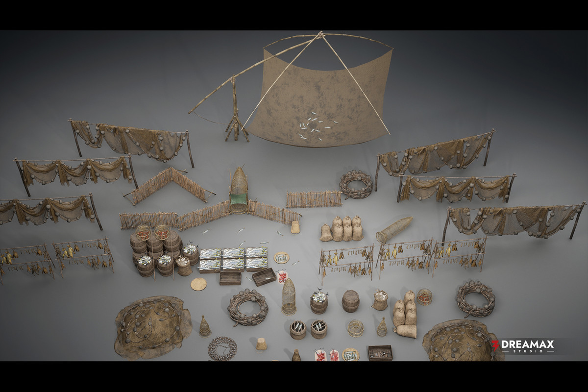 Medieval Fishing Props - Line, Net, Tackle & Preservation Tools Vol. 2