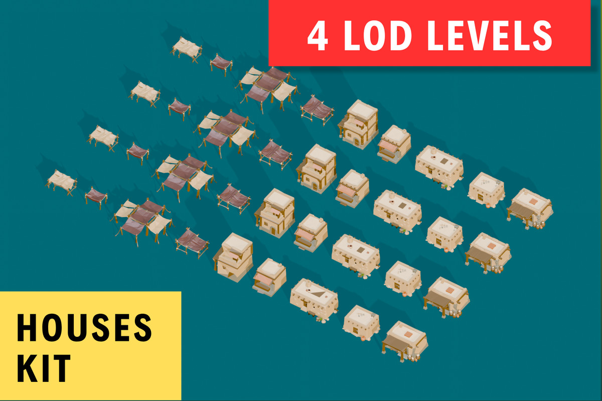 Low Poly Modular Medieval Houses Kit