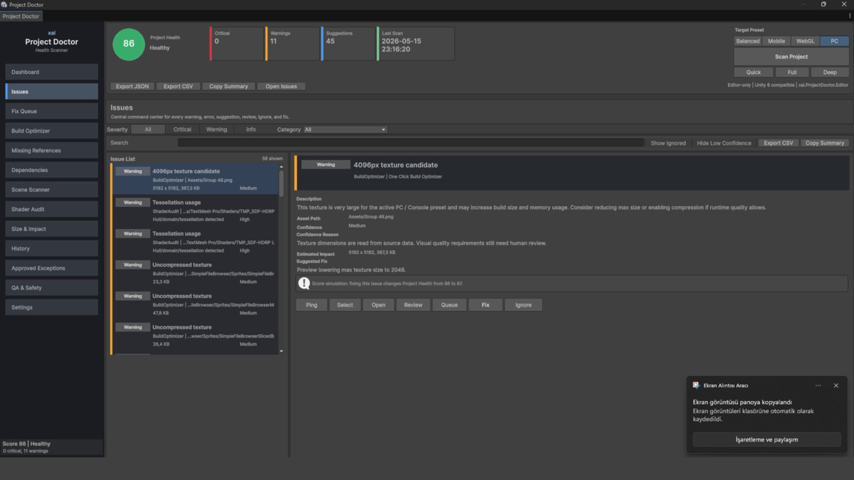 Project Doctor PRO - Health Scanner, Build Optimizer & Missing Reference Finder