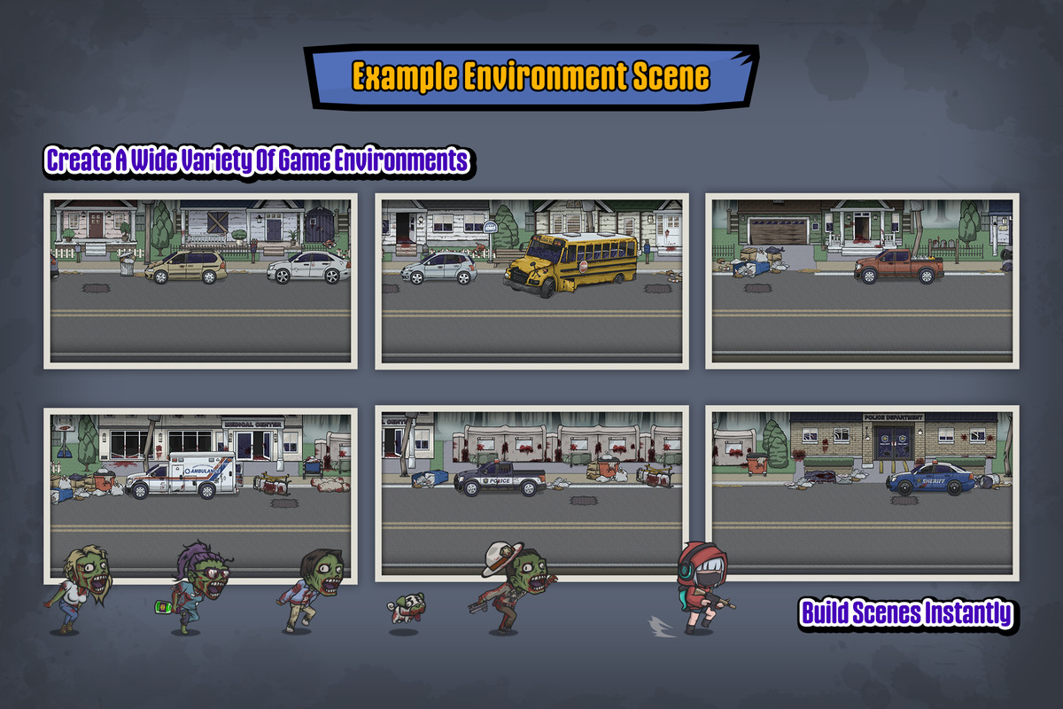 2D Zombie Game Kit - Suburb Pack