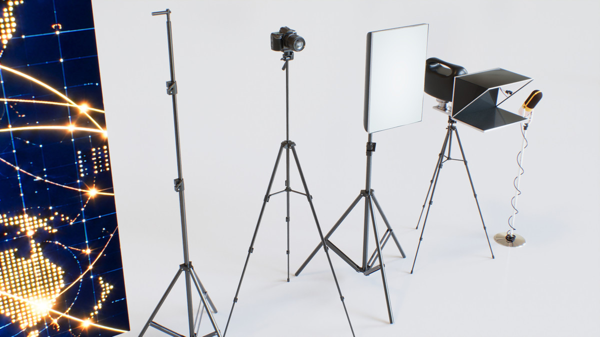 News Studio 3D Props Set - Broadcast Desks, Studio Lights, Furniture for VR