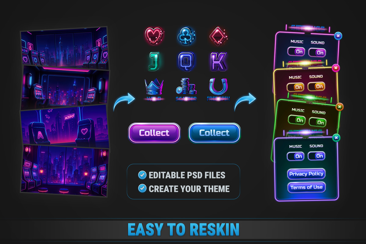 MK Slot Machine Kit • Modern Neon Casino Template