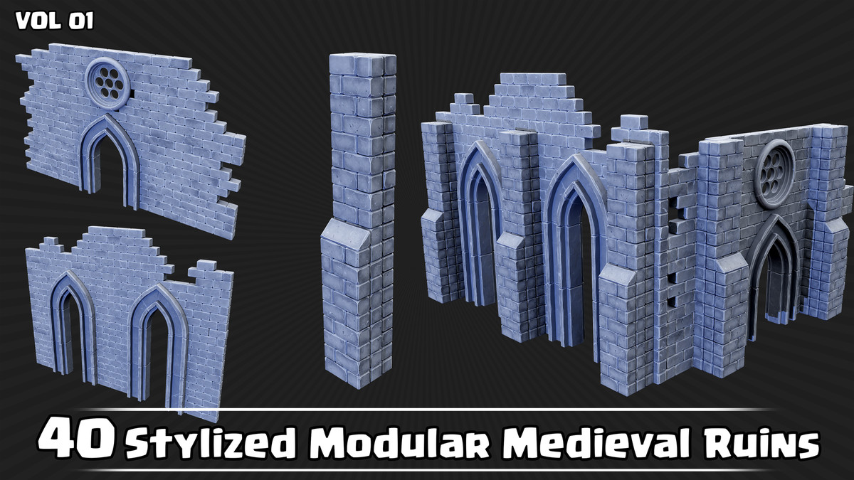 40 Stylized Modular Medieval Ruins