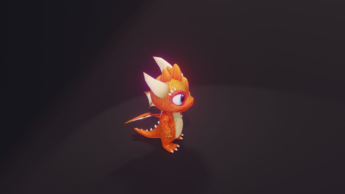Cartoon Orange Baby Dragon 3D Model & 5 Music Tracks & 36 Sound Effects