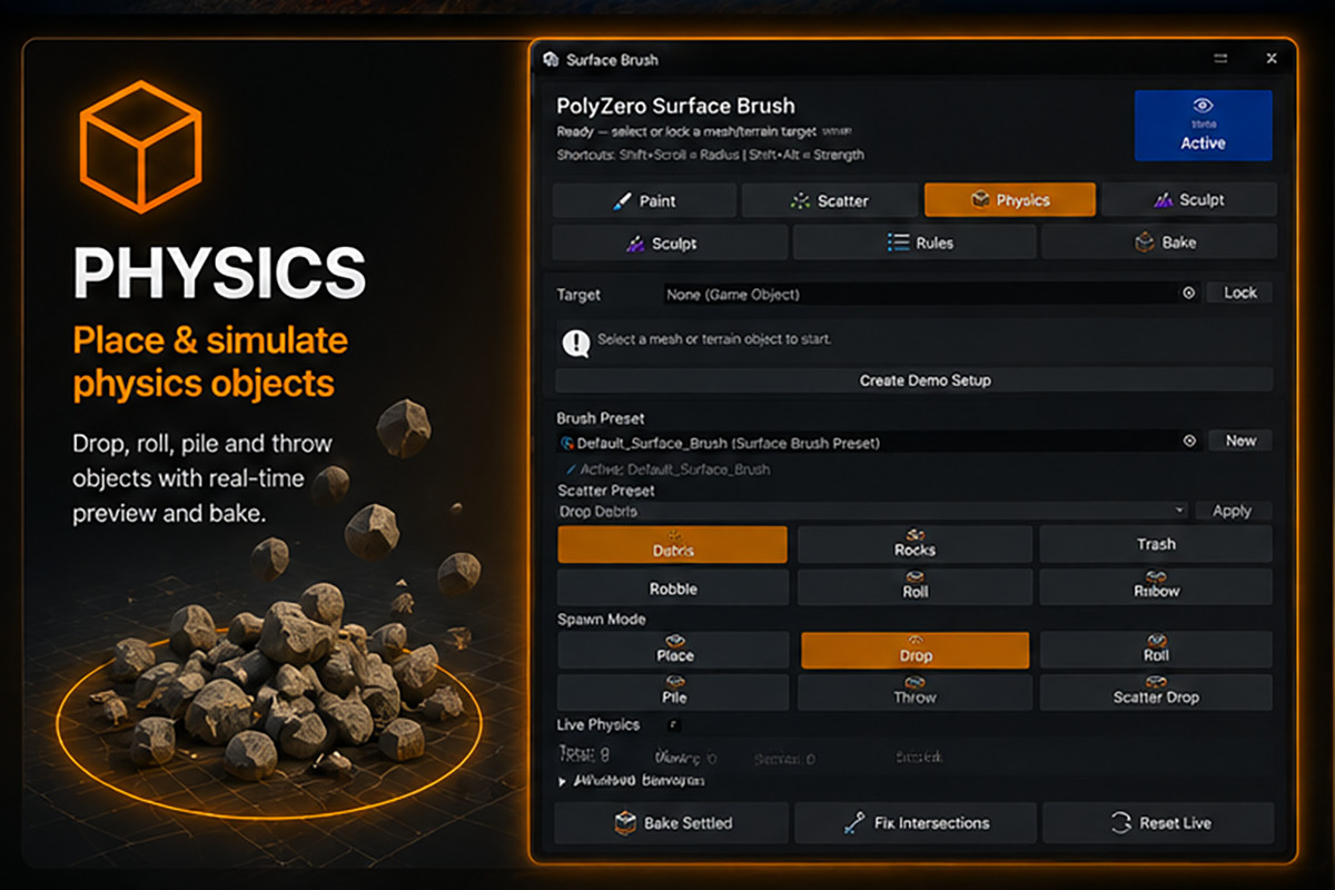Surface Brush Studio — Paint, Scatter & Physics Placement