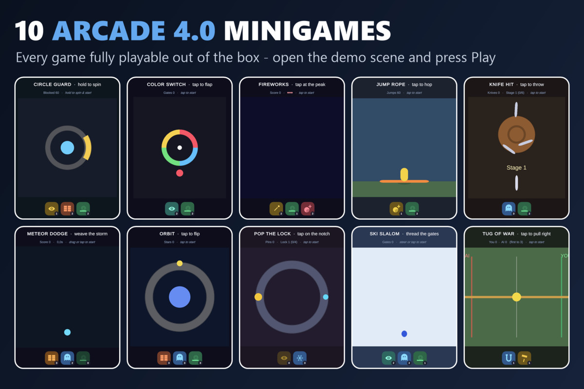 Mini Game Templates Arcade 4.0 - 10 Arcade Starters for Unity